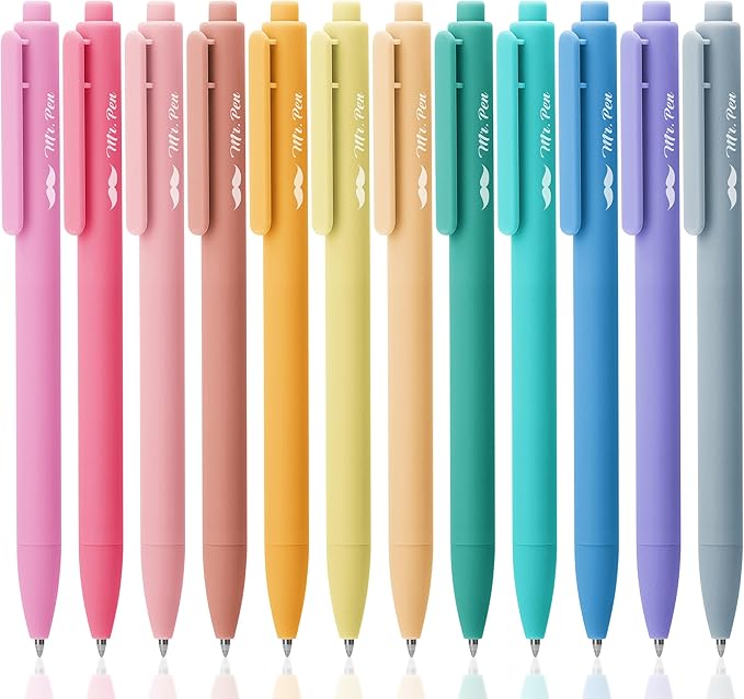 Mr. Pen- Retractable Gel Pens, 12 Pack, Assorted Colors Ink, Fine Point 0.7mm, Fast Dry, Smooth Writing, Cute Pens for Drawing, Writing Planner and School Supplies