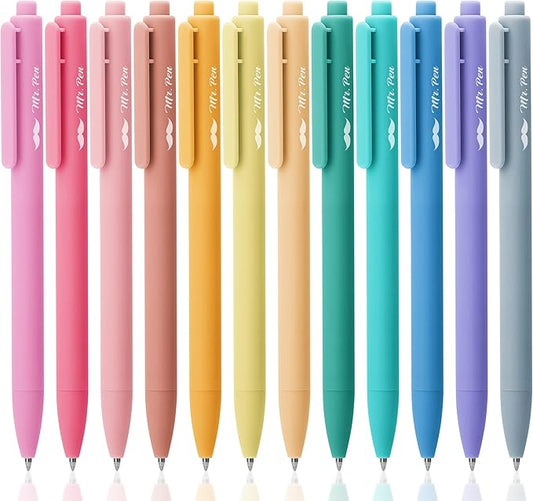 Mr. Pen- Retractable Gel Pens, 12 Pack, Assorted Colors Ink, Fine Point 0.7mm, Fast Dry, Smooth Writing, Cute Pens for Drawing, Writing Planner and School Supplies