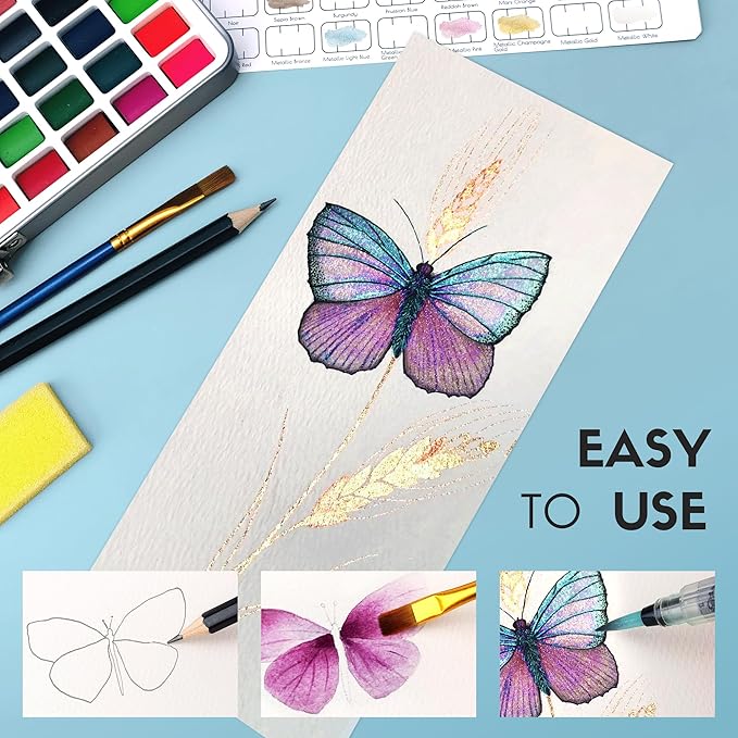 SRUOLOC Watercolor Paint Set 50 Colors, Travel Watercolor Set with Portable Carrying Case, Papers, Brushes and Accessories, Ideal for Artists, Amateur Hobbyists and Painting Lovers