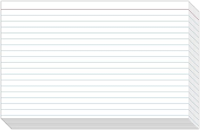 Ruled Index Cards, On 100lb. Heavyweight Thick White Cover Stock. "100 per pack" (4 x 6)