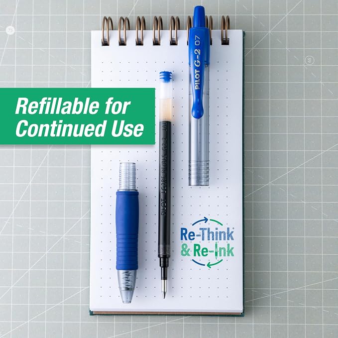 Pilot G2 Premium Gel Roller Pens, 0.7 mm, Blue Ink, Fine Point, Pack of 12 - Ideal for School, Journaling and Office Writing