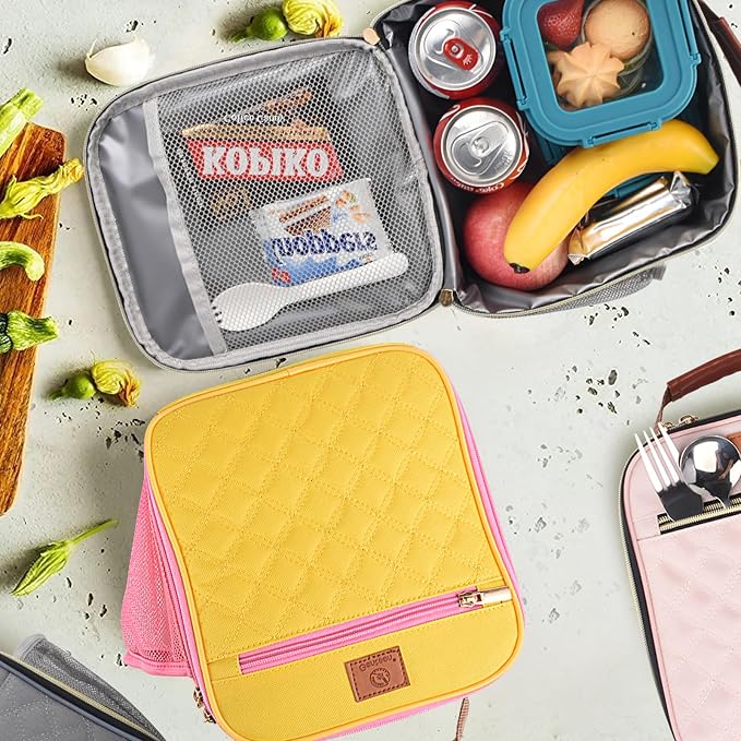 Genteen Kids Lunch Box Insulated Soft Mini Cooler with Bottle Holder, Lightweight Reusable Easy-Clean Lunch bag for Girls, Boys Back to School-Yellow