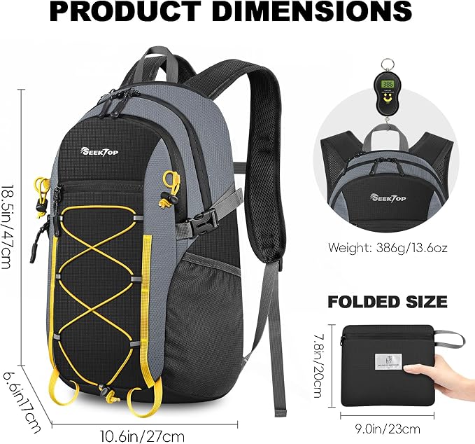 Seektop Packable Waterproof Hiking Backpack, 20L Lightweight Daypack | Tear-Resistant Nylon Material, Multi-Compartment Storage, Ultralight Small Foldable Travel Hiking Daypack for Men & Women