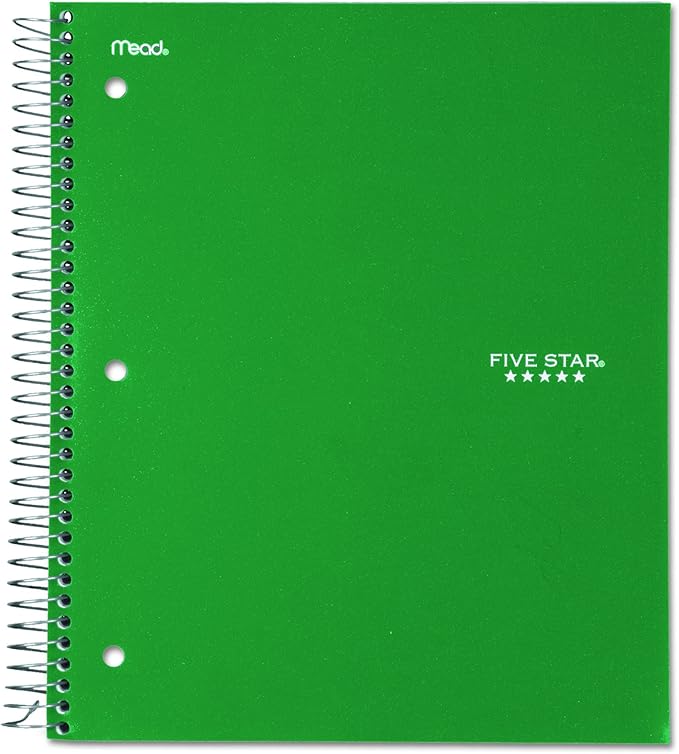 Five Star 06210 Wirebound 3-Subject Notebook, College Rule, 11 x 8 1/2, 150 Sheets, Assorted (Pack of 2)