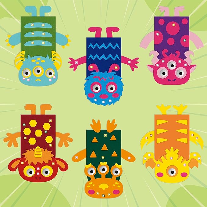 WATINC 6Pcs Hand Puppet Making Kit, Art Craft Felt Sock Puppet Toys, Creative DIY Make Your Own Pompoms Wiggle Googly Eyes Storytelling Role Play Party Supplies Gift for Girls Boys(Monster A)