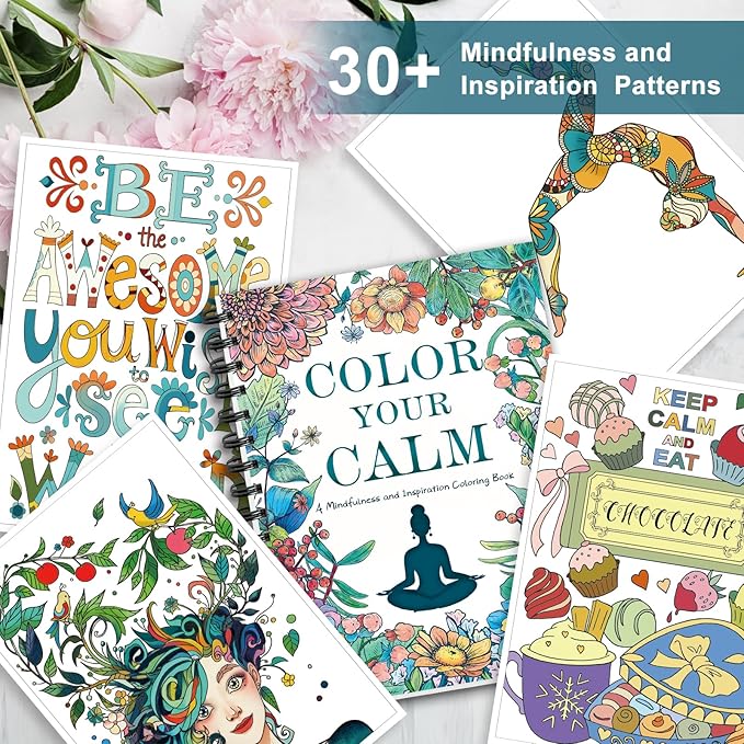 Coloring Books for Adults with 36 Dual-Tip Markers, 30 Patterns Positive Quotes Adult Coloring Book for Adults Relaxation, Calming Gifts for Anxiety and Mindfulness Gifts for Women