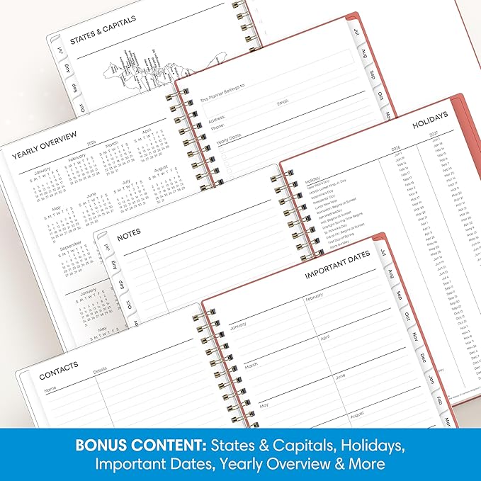 Blue Sky 2026-2027 Weekly and Monthly Academic Year Planner Calendar, July 2026 - June 2027, 5" x 8", Clear Pocket Cover, Wirebound, Laminated Tabs, Cali Pink