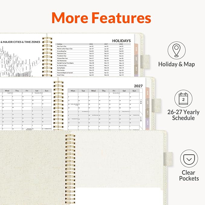 SUNEE 2026-2027 Weekly & Monthly Planner 6.4"x8.5" - 12 Month (July 2026 - June 2027), Vegan Leather Cover Planner Academic Year Calendar, Pocket, Notes, Monthly Tab, Beige