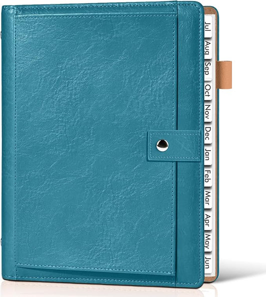 Planner 2026-2027, Academic Weekly and Monthly Calendar Planner from July 2026 - June 2027, Hardcover Leather Daily Agenda Book with Tabs, A5 College School Organizer for Student Teacher, Pacific Green