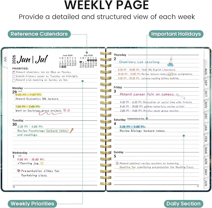 Planner 2026-2027, Academic Monthly and Weekly Calendar Planner for Women, July 2026 - June 2027, Hardcover Pretty Agenda Planner Book with Tabs, Spiral Daily Organizer for School Office Home Supplies, 6.3" x 8.5" - Whale Dreams