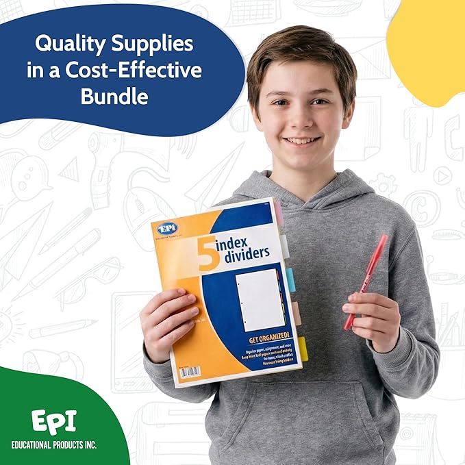 EPI Essentials Bulk Back to School Supplies for Kids – 6th to 8th Grade – 48 Items in Kit – Middle School Supply Packs – Wide-Ruled Bundle with Composition Notebooks – Suitable for Homeschooling