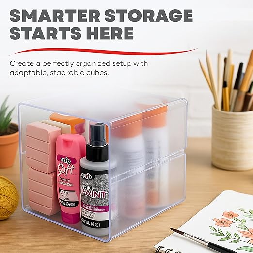 Deflecto Stackable Open Cube Organizer, Desk and Craft Organizer, Clear, 6"W x 6"H x 6"D (350401CR)