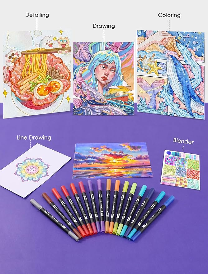 TOSHARE Art Markers Pens Dual Tip Coloring Markers Set with Brush & Fine Nib for Adult Coloring Book Brush Pens Professional Calligraphy & Drawing Art Supplies Kit for Adults (36 Colors)