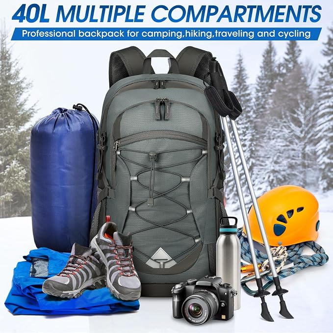 IGOLUMON Hiking Backpack 40L Packable Lightweight Camping Daypack Men Women | Multi-compartment storage Water-resistant Foldable Nylon Material Hiking Day pack for Camping Cycling Outdoor