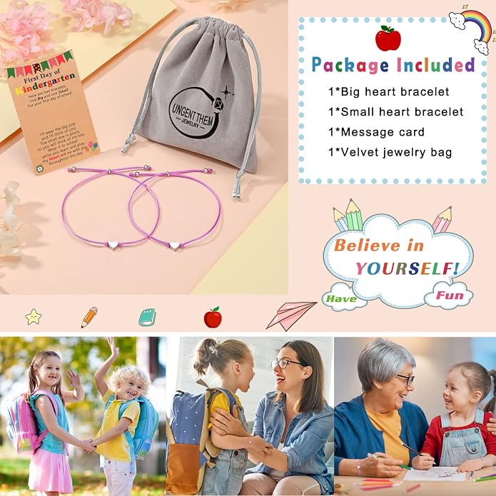 UNGENT THEM Big & Small Heart Bracelets Back to School Gifts for Girls