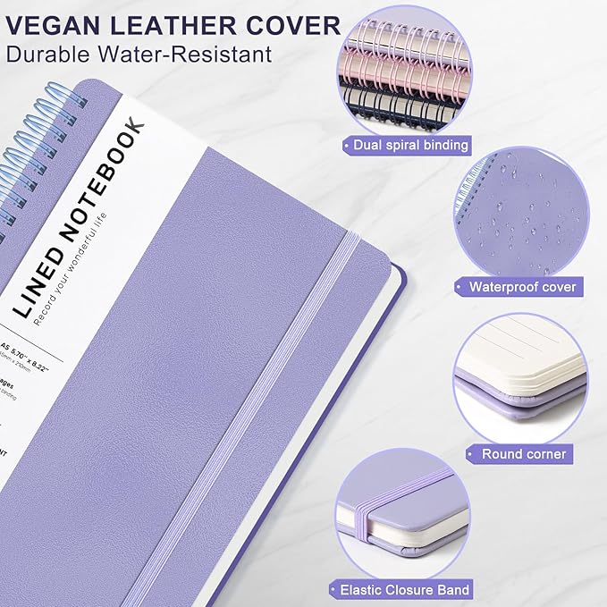 ABERLLS Lined Spiral Journal Notebook with 160 Pages, 8×5.7in, A5 Spiral Notebook, Journaling Notebooks for Work, School, Women, Men, College Ruled Spiral Notebook, Hardcover Leather Journals, Purple