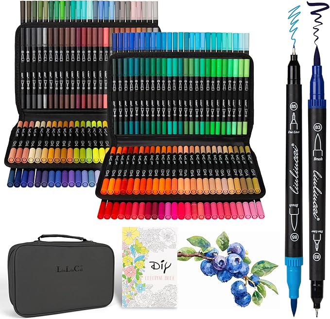 200 Colors Dual Tip Markers Brush Pens Set, Fine & Brush Tip Art Marker for Adult Coloring Book No Bleeding, Artist Colored Pen for Drawing Calligraphy Journal Doodling Lettering Note Taking