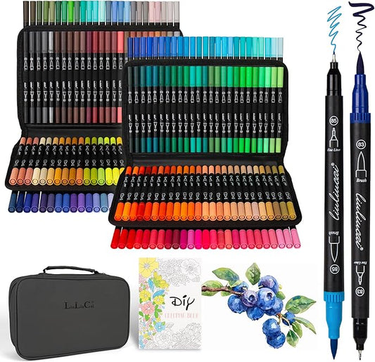 200 Colors Dual Tip Markers Brush Pens Set, Fine & Brush Tip Art Marker for Adult Coloring Book No Bleeding, Artist Colored Pen for Drawing Calligraphy Journal Doodling Lettering Note Taking
