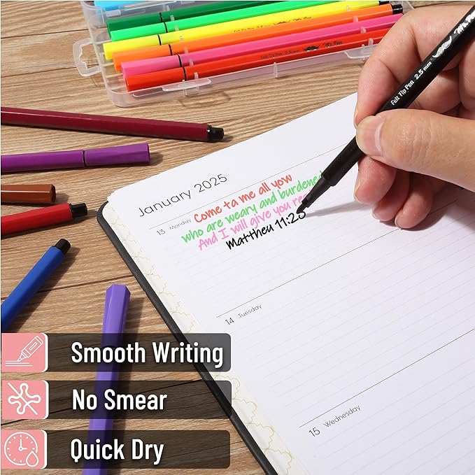 Mr. Pen- Felt Tip Markers, Assorted Colors, 24 Pack, 2.5 mm, Bible Journaling Markers, Bold Point Felt Tip Pens, No Smear, Quick Dry, Perfect for Journaling, Underlining, Writing and Drawing