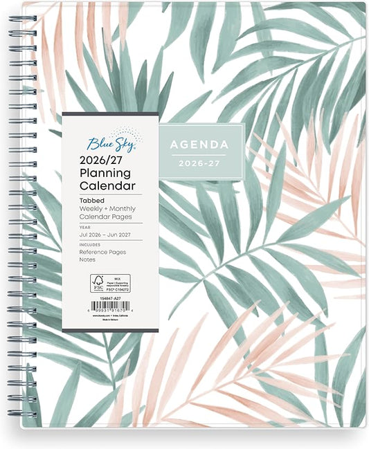 Blue Sky 2026-2027 Weekly and Monthly Academic Year Planner Calendar, July 2026 - June 2027, 8" x 10.875", Flexible Cover, Wirebound, Laminated Tabs, Seychelle