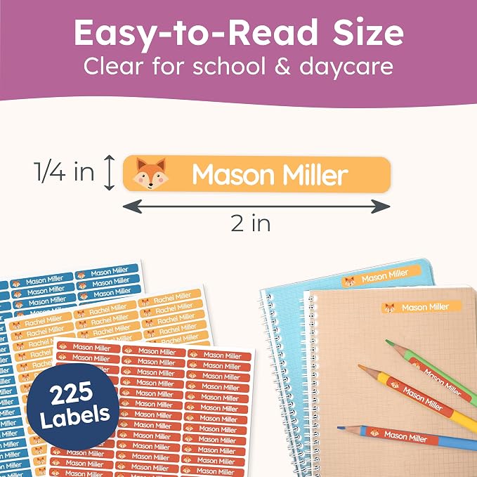 Personalized Kids Name Labels for Pencils Color Mix [225pcs] - Waterproof Name Stickers for School & Daycare - Pencil Custom Name Stickers - Children Name Stick On Labels for Pens (2.0”x0.3”)