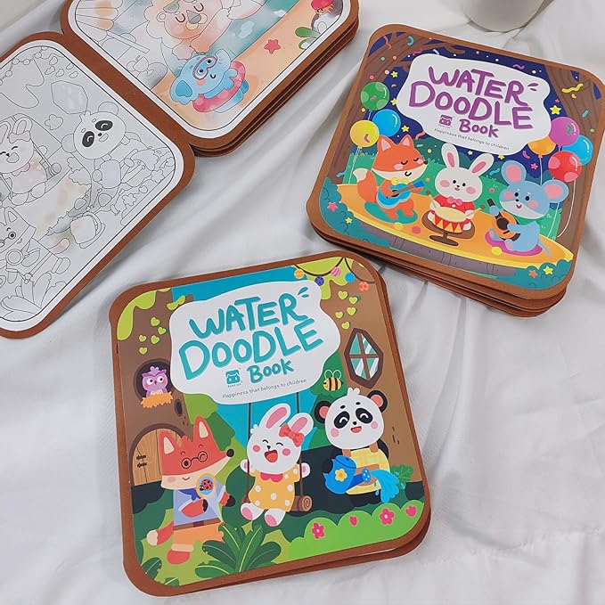 BlivEclat Water Coloring Book for Toddlers 1-3 - Mess Free Reusable Magic Reveal Montessori Painting Book with Water Pen - No Mess Paint with Water Activity for Kids Ages 2-4