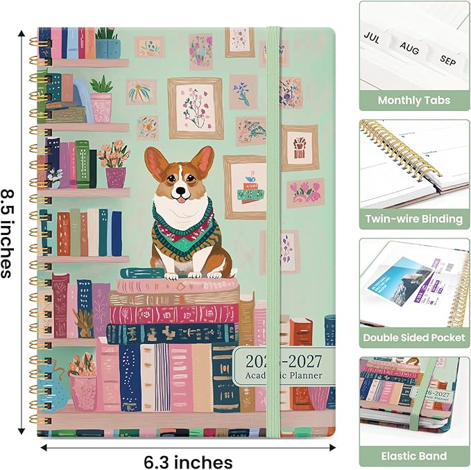 Planner 2026–2027, Academic Monthly Weekly Spiral Calendar, July 2026 – June 2027, Hardcover Agenda Notebook with Tabs, 6.3" x 8.5", Perfect for Students, Teachers, School & Daily Planning - Shelf Stories