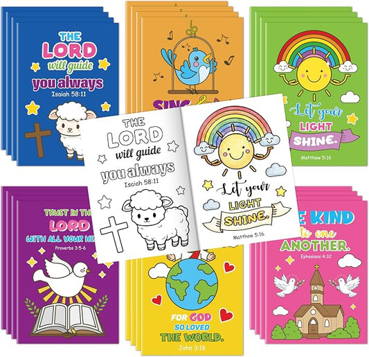 24Pcs Christian Bible Coloring Books - Religious Theme DIY Color-in Pages with Inspirational Words Scripture Drawing Holiday Activity Supplies for Sunday School Classroom Rewards Artwork Gift