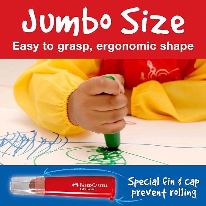 Faber-Castell Little Creatives Extra Jumbo Ultra Washable Markers for Kids - 6 Colors, Spring Craft Supplies, Art Supplies for Kids Toddlers, Preschool (Ages 3+)
