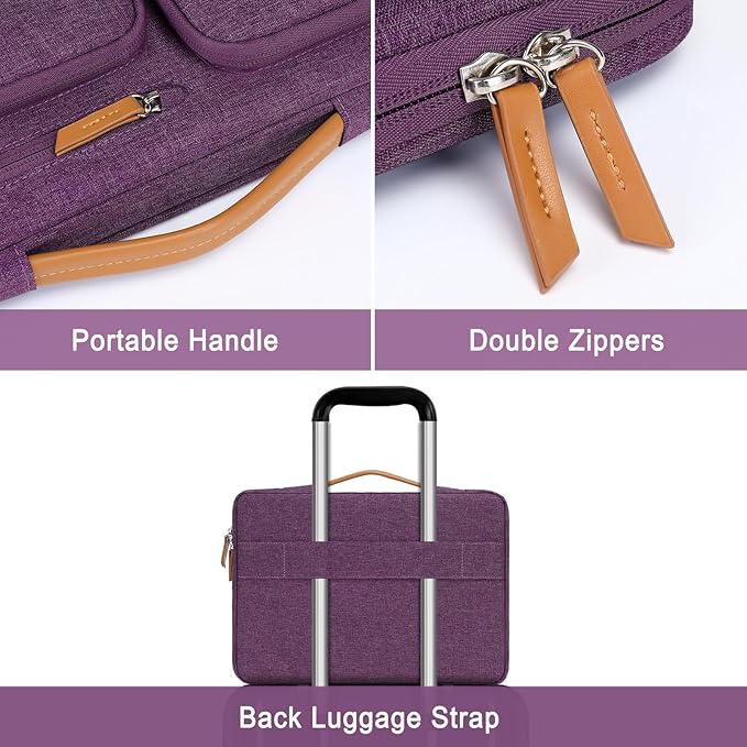 MOSISO 360 Protective Laptop Case 13.3 inch, 13-13.3 inch Laptop Sleeve Compatible with MacBook Air/Pro 13 / Pro 14,HP Dell Acer ASUS,Side Open Carrying Case with 4 Zipper Pockets&Handle,Argyle Purple