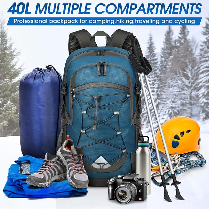 IGOLUMON Hiking Backpack 40L Packable Lightweight Camping Daypack Men Women | Multi-compartment storage Water-resistant Foldable Nylon Material Hiking Day pack for Camping Cycling Outdoor