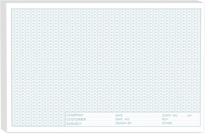 Isometric Graph Paper 11x17, 50 Sheets Large Graph Paper Pads, Top Landscape Glue Binding Blueprint Engineering Paper, Isometric Grid Paper 11x17 for Drafting, Architecture, Engineering and 3D Design