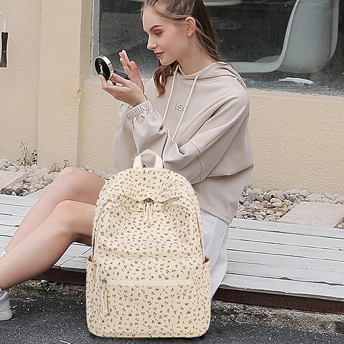 BTOOP School Backpack for Teens Large Corduroy Bookbag Lightweight 15.6 inch Laptop Bag for Girls Women Casual High School College