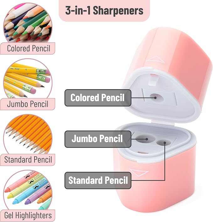 Mr. Pen- Pencil Sharpeners Manual, 3 Pack, 3 Holes, Colorful