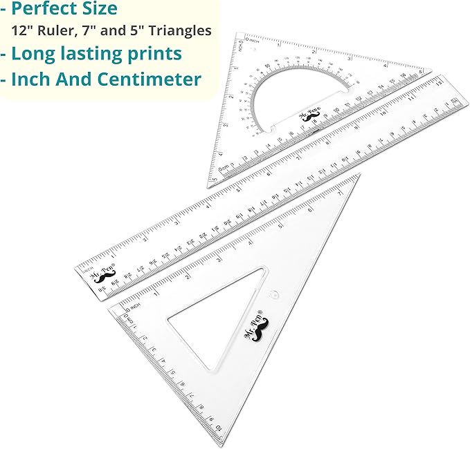 Mr. Pen Triangle Ruler, Protractor, Math Set - 3 Pack, Square Ruler, Protractor for Geometry
