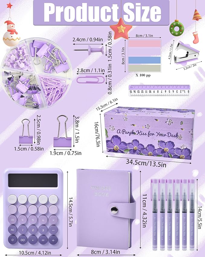 21Pcs Purple Desk Organizers and Accessories With Mesh Desk Organizer and 360°Rotating Pen Holder and a Lot of Office Purple Office Supplies Beautifully Presented in a Gift Box