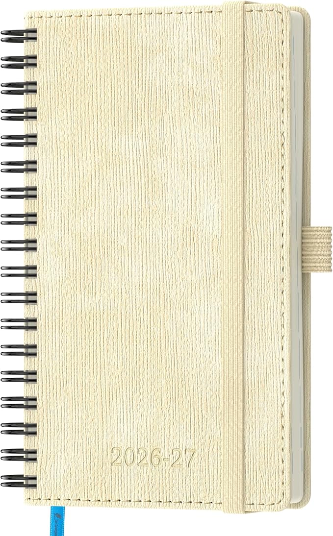 2026-2027 Planner, Daily Weekly Monthly Academic Planner, 18 Months Spiral Bound Agenda, 6.5" x 3.75", Vertical Layout, Calendar Planner, Vegan Leather Soft Cover,Beige