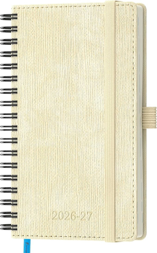 2026-2027 Planner, Daily Weekly Monthly Academic Planner, 18 Months Spiral Bound Agenda, 6.5" x 3.75", Vertical Layout, Calendar Planner, Vegan Leather Soft Cover,Beige
