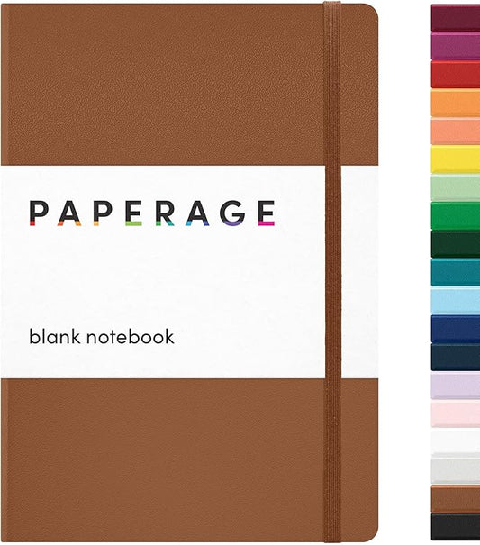 PAPERAGE Blank Journal Notebook, (Cognac), 160 Pages, Medium 5.6 in x 8 in - 100 GSM Thick Paper – Hardcover Journaling Notebook for Work, School, Note Taking or Sketching