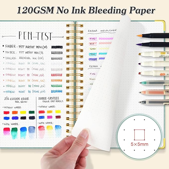 Bullet Dotted Journal Notebook, 300 Pages Leather Notebooks with Contens
