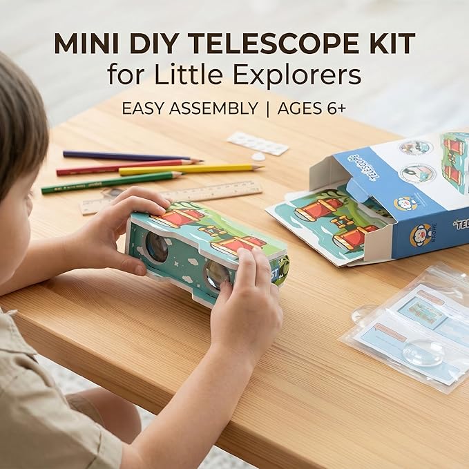 STEM Kids Binoculars - Build Your Own Functional Telescope Kit, Educational Science Toy for Children to Explore Astronomy & Optical Principles with Convex & Concave Lenses