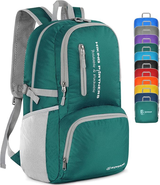 ZOMAKE Lightweight Packable Backpack, 35L Foldable Daypack (Dark Green) | Light Hiking Backpacks Water Resistant Collapsible Day Pack for Travel, Everyday Carry, Multi-Pocket Layout, Heavy Duty Nylon