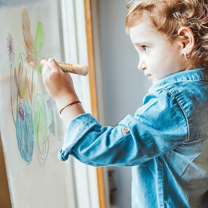 3 In 1 Color Pencil Set for Kids -24 Colored Pencil for Toddlers. Fat Coloring Pencils with Brush and Sharpener - Non-Toxic and Vegan Cute Color Pencils Perfect for Toddler Art Supplies
