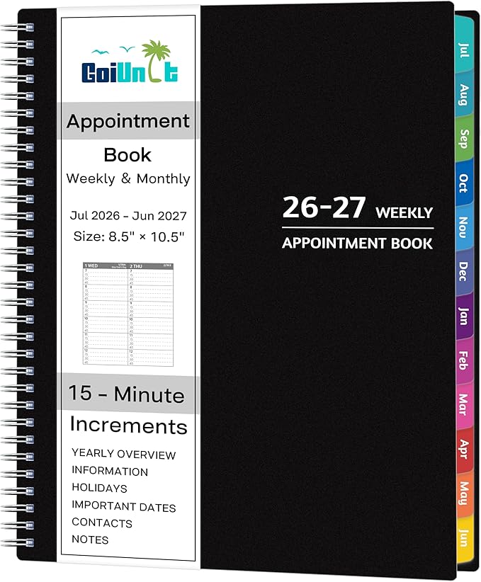 Appointment Book 2026-2027 - Appointment Planner with Weekly ＆ Monthly Spread, Jul 2026 - Jun 2027, 8.5’’ x 10.5’’, Large, 15 Minute Increments, 2026-2027 Daily Planner with Pockets, Tabs, thick paper