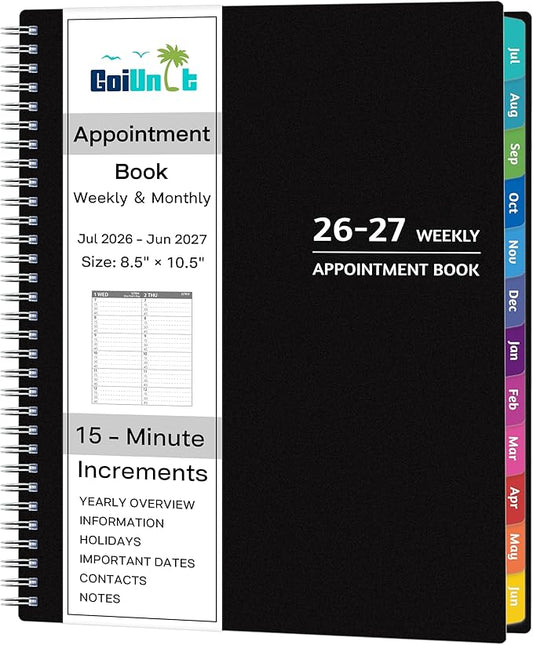 Appointment Book 2026-2027 - Appointment Planner with Weekly ＆ Monthly Spread, Jul 2026 - Jun 2027, 8.5’’ x 10.5’’, Large, 15 Minute Increments, 2026-2027 Daily Planner with Pockets, Tabs, thick paper