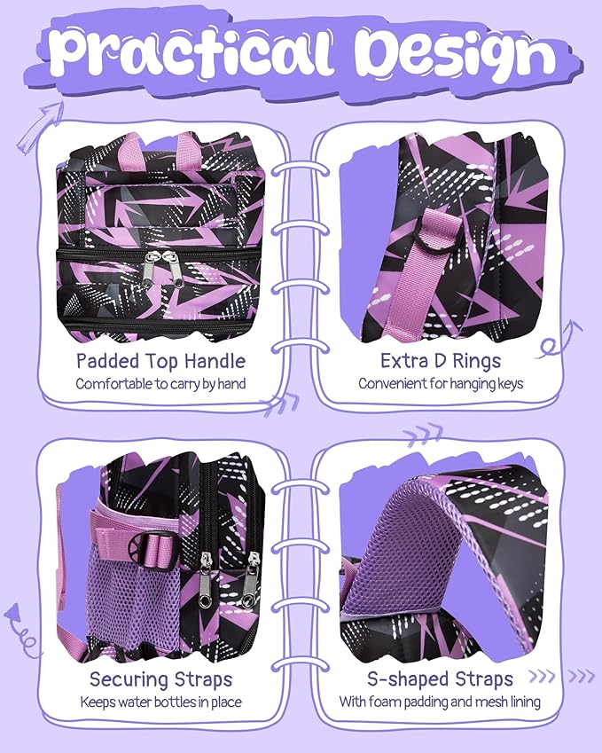 BLUEFAIRY Kids School Backpack for Boys Girls Ages 6-8 8-10 10-12 Elementary Middle School Book Bags with Laptop Compartment Mochilas Escolares para Niños Niñas de 8 10 12 Años (Purple, Geometric)