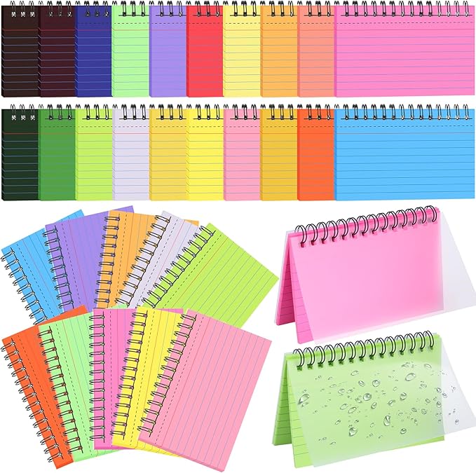 1000 PCS Colorful Spiral Index Cards 3x5 Inch Flash Cards with Ring Lined Note Card Book Flashcards, Colored Ruled Card Pad Index Note Books 3 x 5 Notecards for Studying School Supply College Office