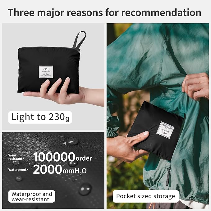 Naturehike 25L Lightweight Hiking Backpack, Waterproof Camping Packable Backpack Ultralight for Travel, Airplane, Small Hiking Daypack for Adults, Black