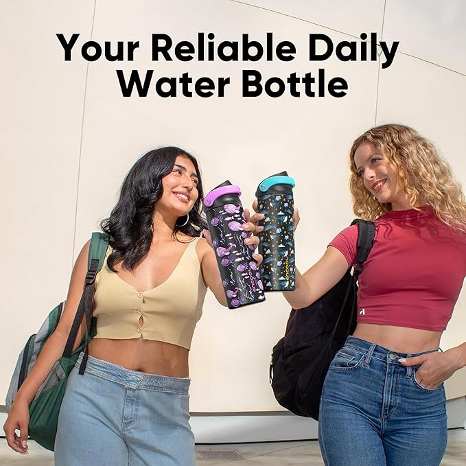 ENCOOL Leakproof Insulated Water Bottle with Straw Dual-Sip Water Bottle Bag-Safe Design for Work, Commute & Gym – Keeps Drinks Cold All Day, 24 oz, Sky Whale