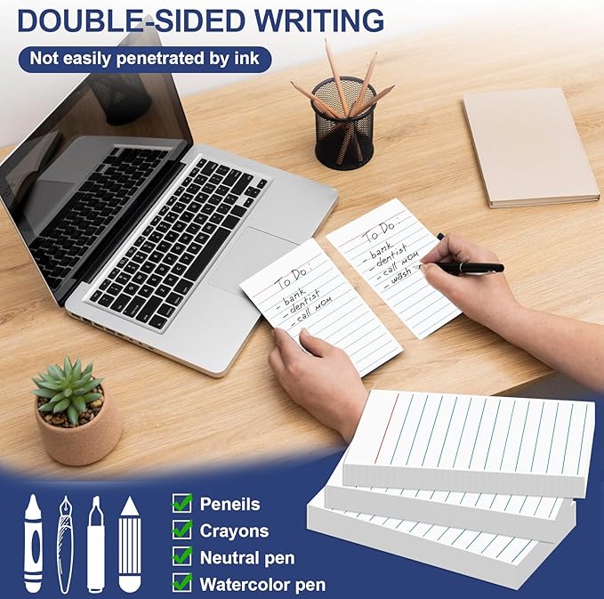 60 Pack 3 x 5 Index Cards Vertical Ruled Thick White Index Cards Lined Flash Cards Blank Red and Blue Ruled Lines Both Sides Note Cards for Record Idea To Do Lists Studying Office School Supplies